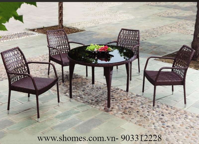 bàn ghế nhựa giả mây ngoài trời