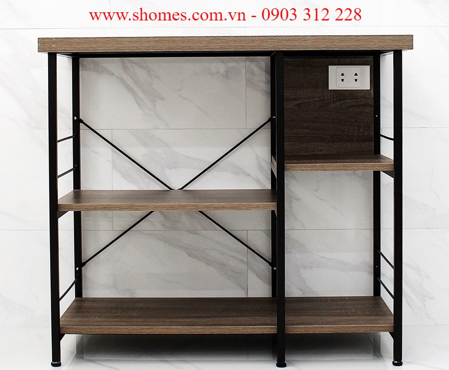 Kệ bếp gỗ khung sắt kệ bếp gỗ nhiều ngăn