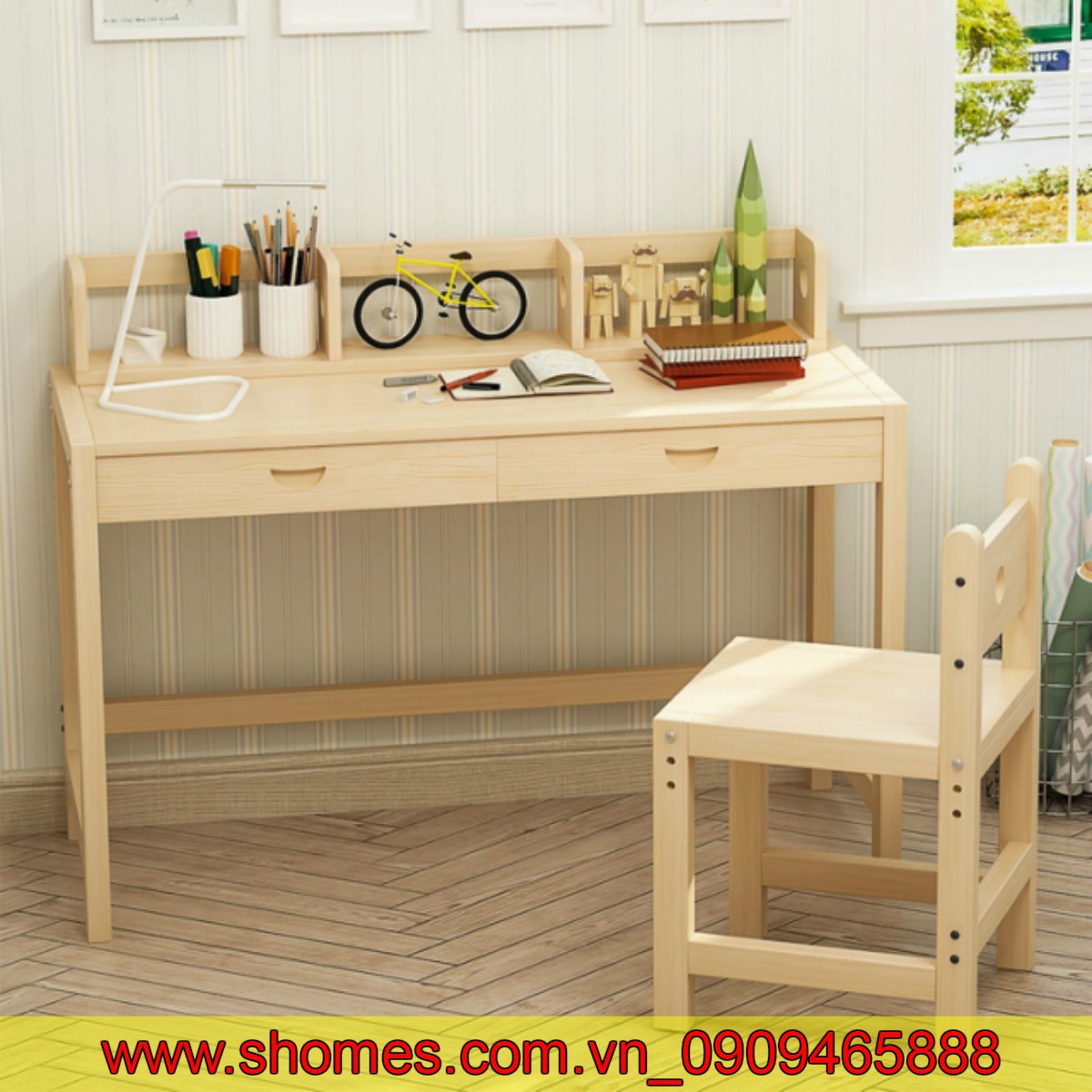 BÀN HỌC SINH GỖ THÔNG ĐỒNG HỒ 1M - TN