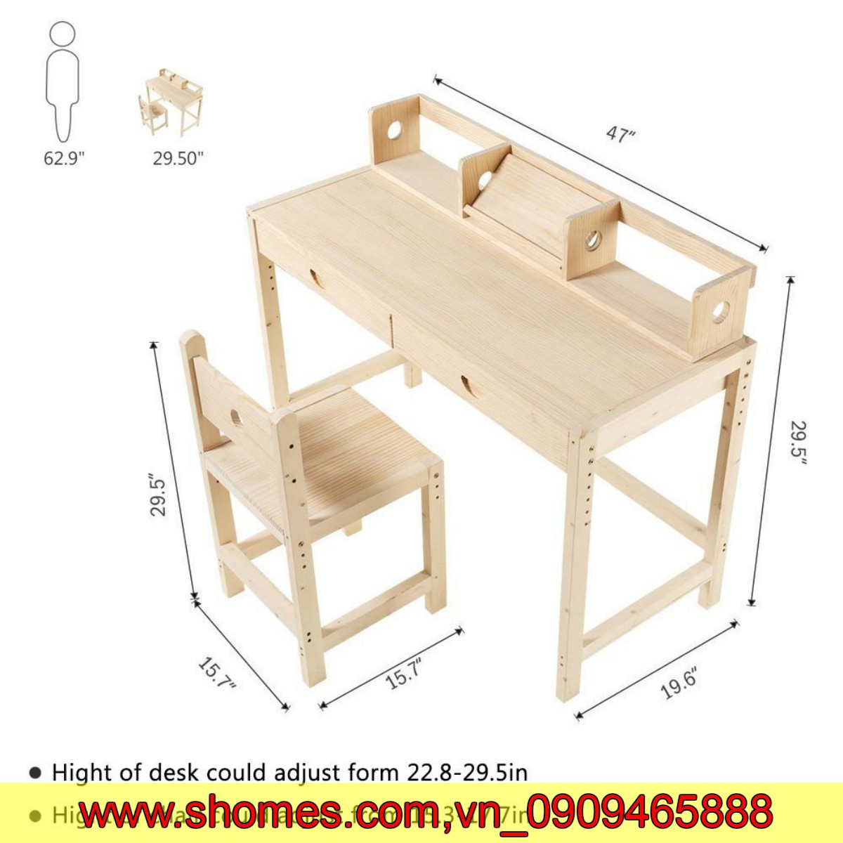 Bàn làm việc hộc treo 1m
